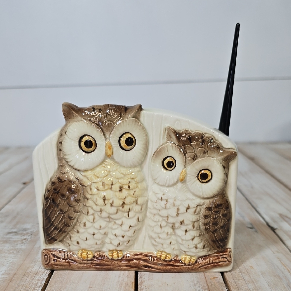 Vintage Otagiri Ceramic Owl Desk Office Pen And Note Holder